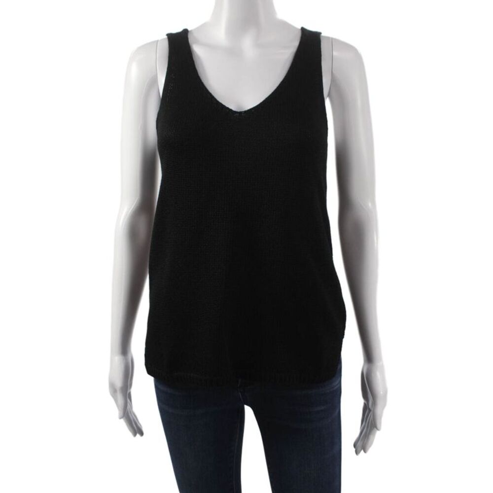Designer Womens Basic Sleeveless V-Neck Cotton Tank Black Size XL